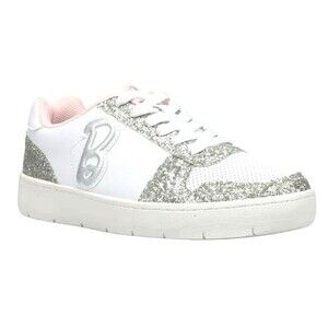Barbie by Mattel Women's Casual White Court Sneaker With Glitter Accents Size 10